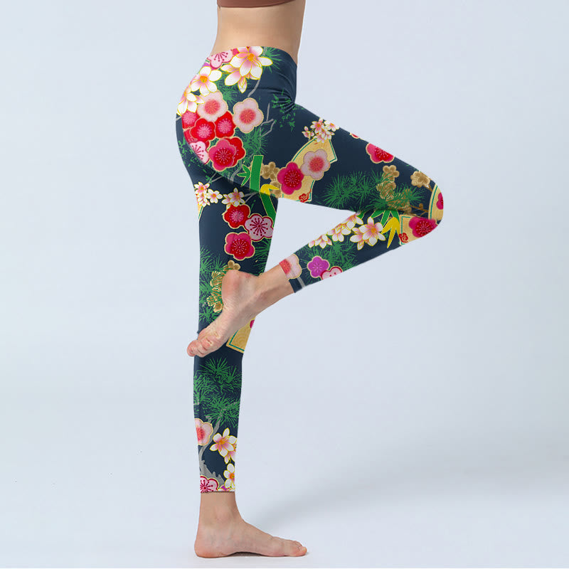Buddha Stones Cherry Blossoms Bamboo Pine Tree Print Gym Leggings Women's Yoga Pants - image 4