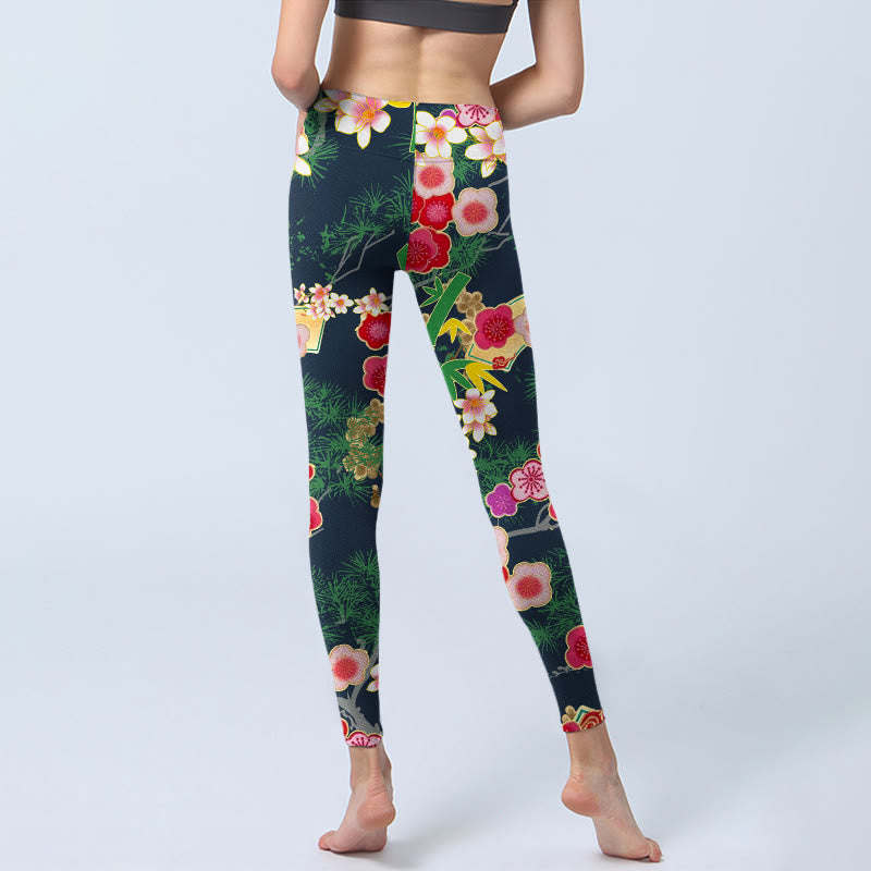 Buddha Stones Cherry Blossoms Bamboo Pine Tree Print Gym Leggings Women's Yoga Pants - image 7