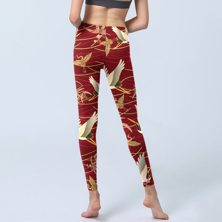 Buddha Stones Flying Cranes Slender Branches Print Gym Leggings Women's Yoga Pants - image 7