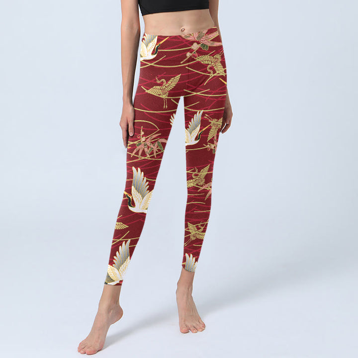 Buddha Stones Flying Cranes Slender Branches Print Gym Leggings Women's Yoga Pants - image 6