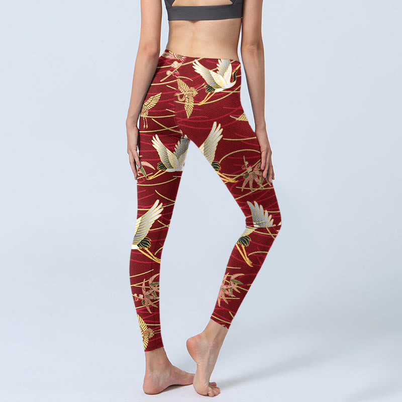 Buddha Stones Flying Cranes Slender Branches Print Gym Leggings Women's Yoga Pants - image 5