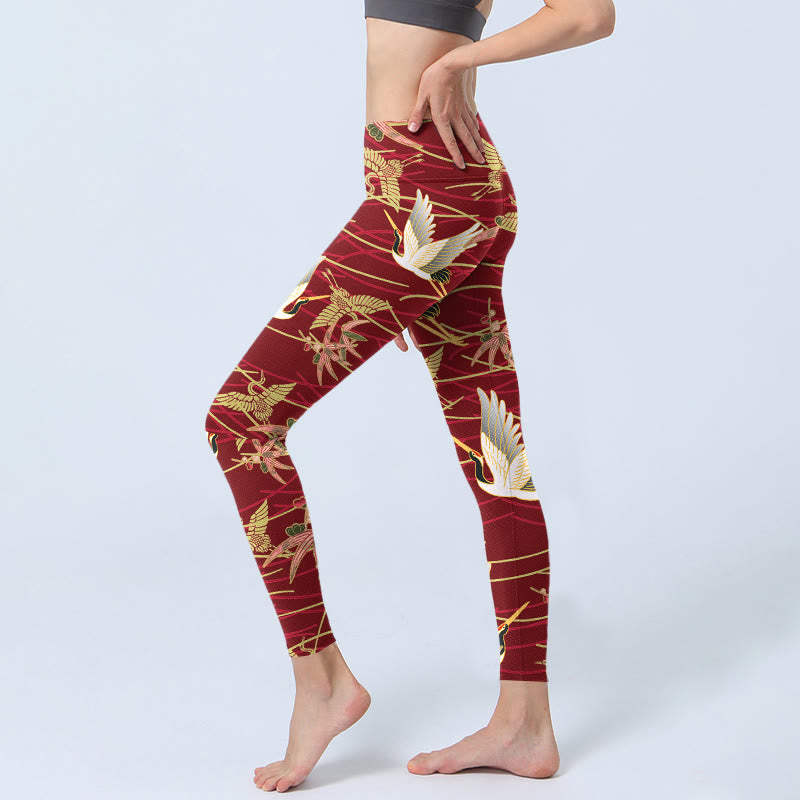 Buddha Stones Flying Cranes Slender Branches Print Gym Leggings Women's Yoga Pants - image 3