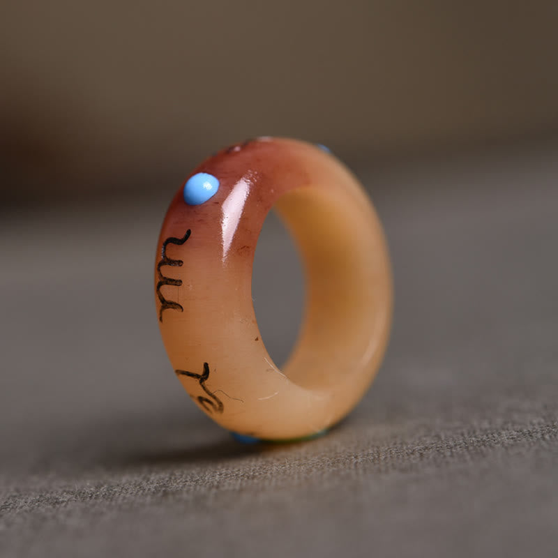 Buddha Stones Camel Bone Om Mani Padme Hum Carving Protection Ring