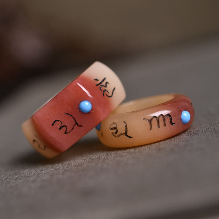 Buddha Stones Camel Bone Om Mani Padme Hum Carving Protection Ring