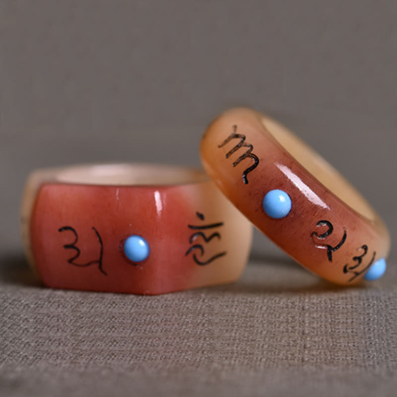 Buddha Stones Camel Bone Om Mani Padme Hum Carving Protection Ring