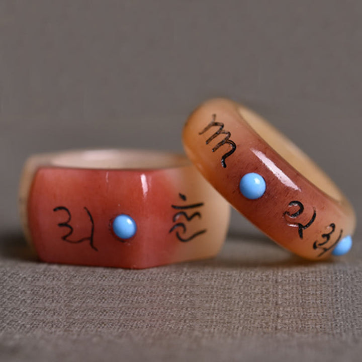 Buddha Stones Camel Bone Om Mani Padme Hum Carving Protection Ring