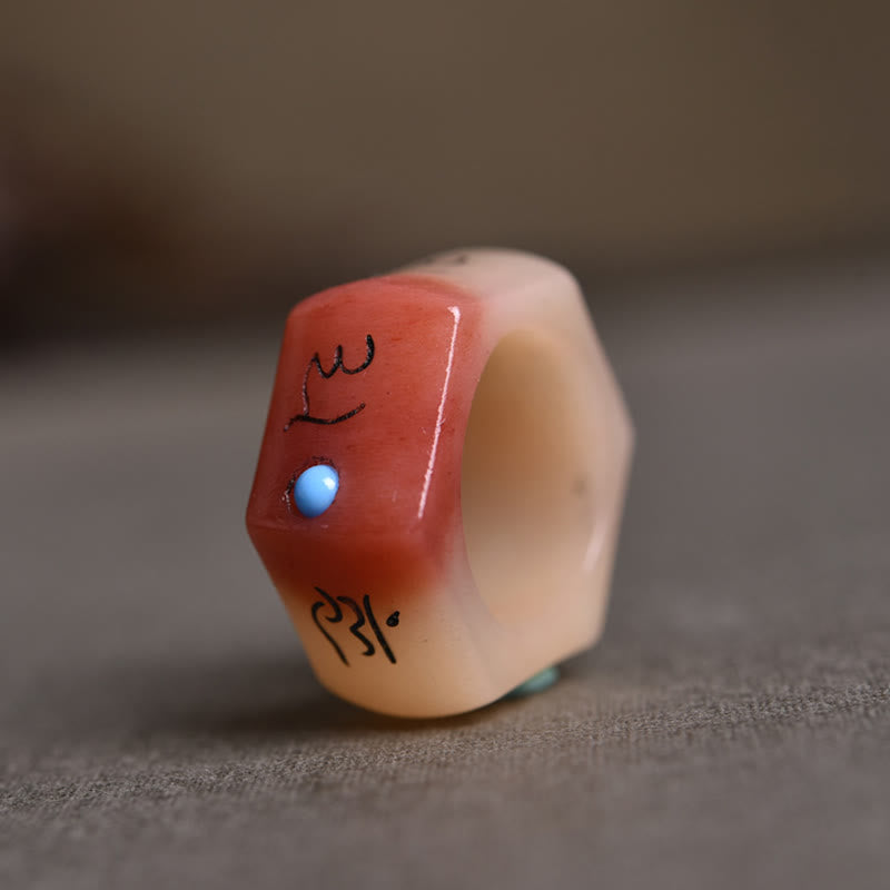 Buddha Stones Camel Bone Om Mani Padme Hum Carving Protection Ring