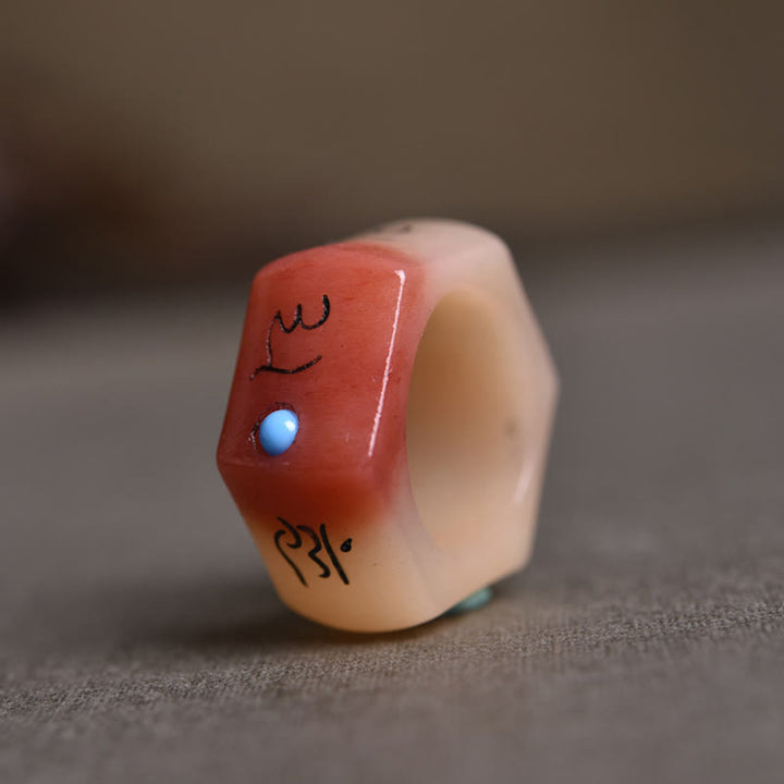 Buddha Stones Camel Bone Om Mani Padme Hum Carving Protection Ring