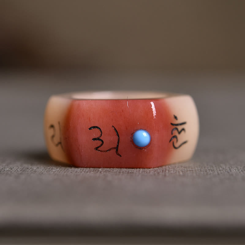 Buddha Stones Camel Bone Om Mani Padme Hum Carving Protection Ring