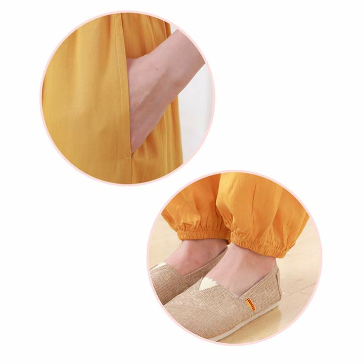 Buddha Stones 2pcs Plain Color Frog-Button Simple Design Crew Neck Design Half Sleeve Shirt Top Elastic Waist Pants Meditation Zen Tai Chi Cotton Clothing Women's Set