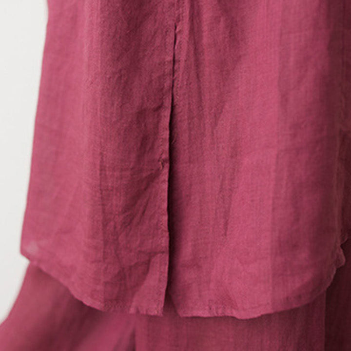 Buddha Stones Casual 2pcs Plain Three Quarter Sleeve Slanted Collar Shirt Top Skirt With Pockets Meditation Zen Tai Chi Clothing Women's Set - image 11