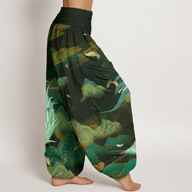 Buddha Stones Phoenix Mountain Cloud Pattern Women's Elastic Waist Harem Pants - image 7