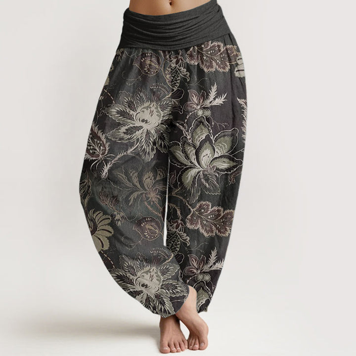 Buddha Stones Pure Cotton Casual Floral Leaves Women's Elastic Waist Harem Pants