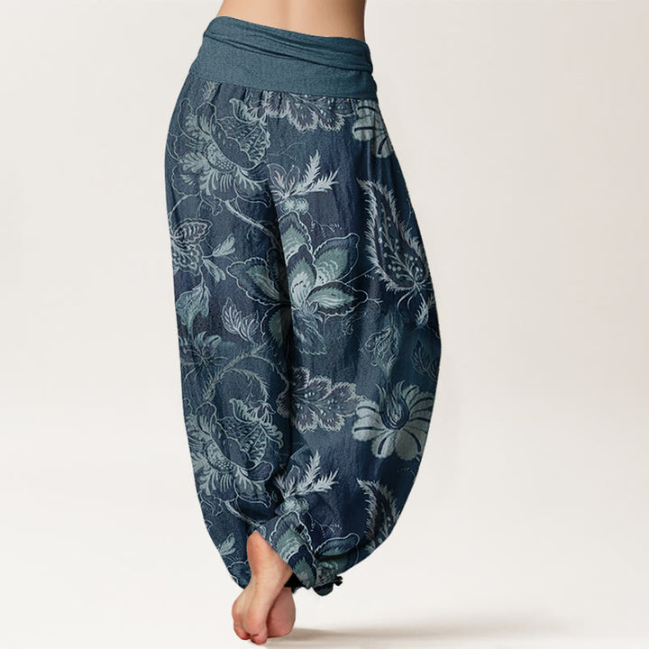Buddha Stones Pure Cotton Casual Floral Leaves Women's Elastic Waist Harem Pants
