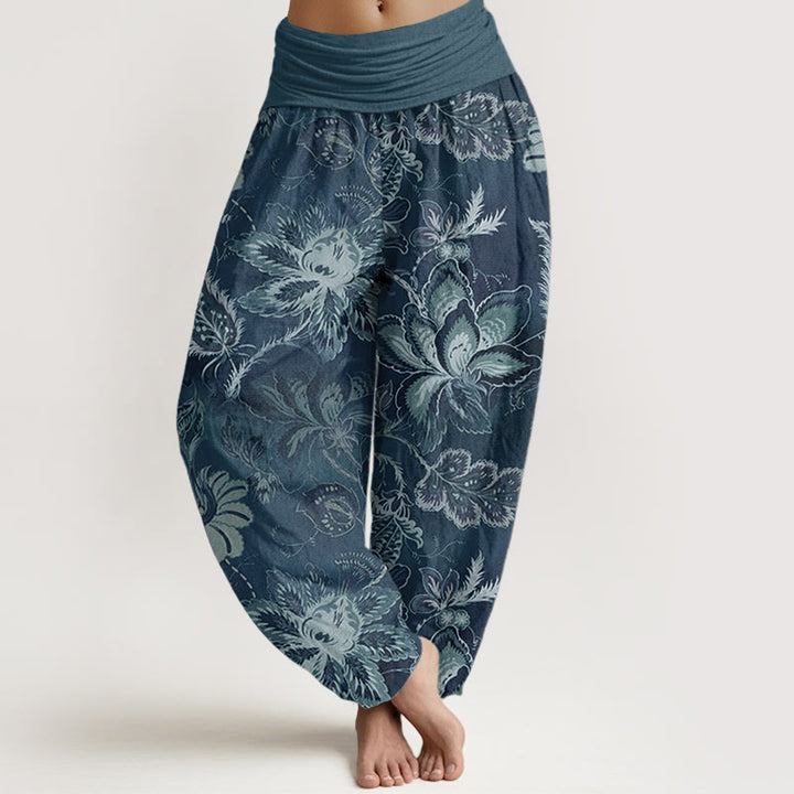 Buddha Stones Pure Cotton Casual Floral Leaves Women's Elastic Waist Harem Pants