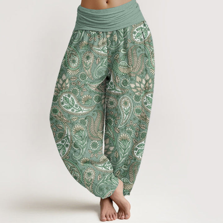 Buddha Stones Pure Cotton Cashew Flower Peacock Sunflower Design Women's Elastic Waist Harem Pants