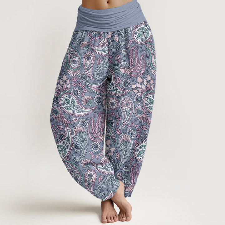 Buddha Stones Pure Cotton Cashew Flower Peacock Sunflower Design Women's Elastic Waist Harem Pants