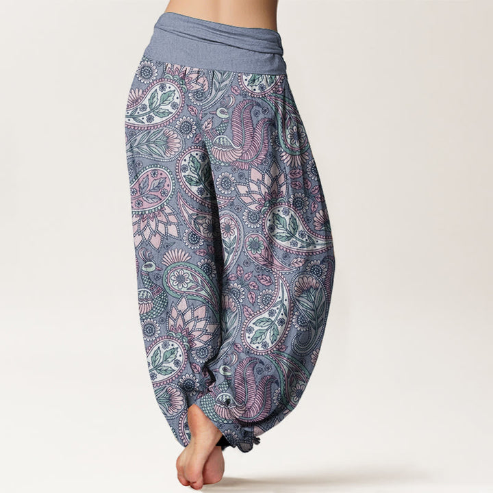 Buddha Stones Pure Cotton Cashew Flower Peacock Sunflower Design Women's Elastic Waist Harem Pants