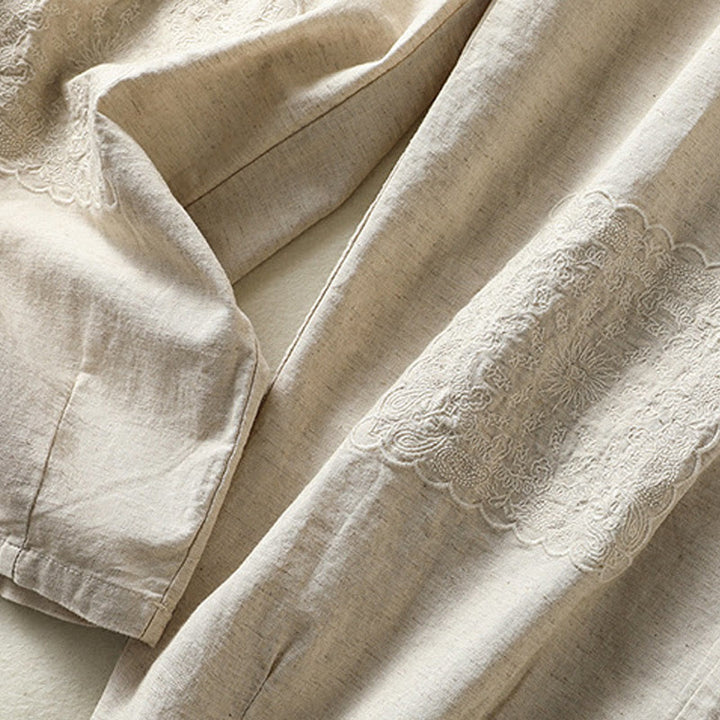 Buddha Stones Vintage Summer Casual Embroidery Paisley Pattern Women's  Cotton Linen Harem Pants With Pockets - image 14