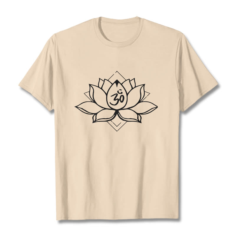 Buddha Stones Blooming Lotus Om Sanskrit Pattern Cotton Tee T-shirt - Bisque - 2XL - image 9