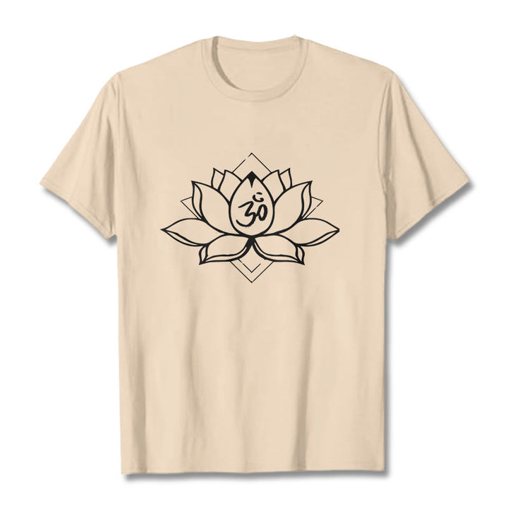 Buddha Stones Blooming Lotus Om Sanskrit Pattern Cotton Tee T-shirt - Bisque - 2XL - image 9