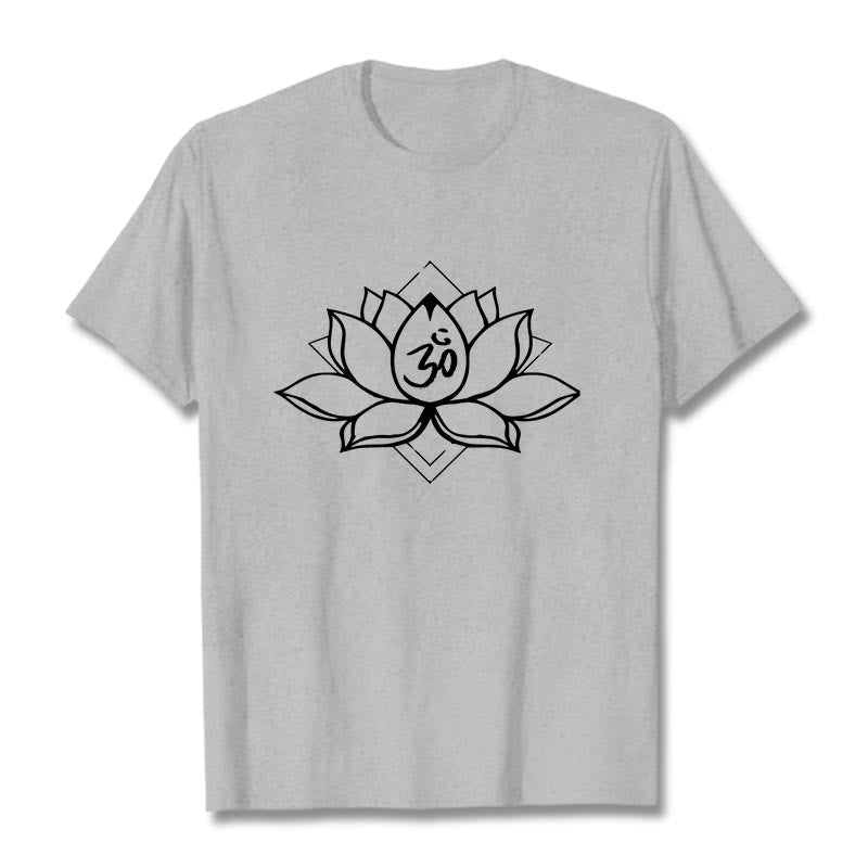 Buddha Stones Blooming Lotus Om Sanskrit Pattern Cotton Tee T-shirt - LightGrey - 2XL - image 20