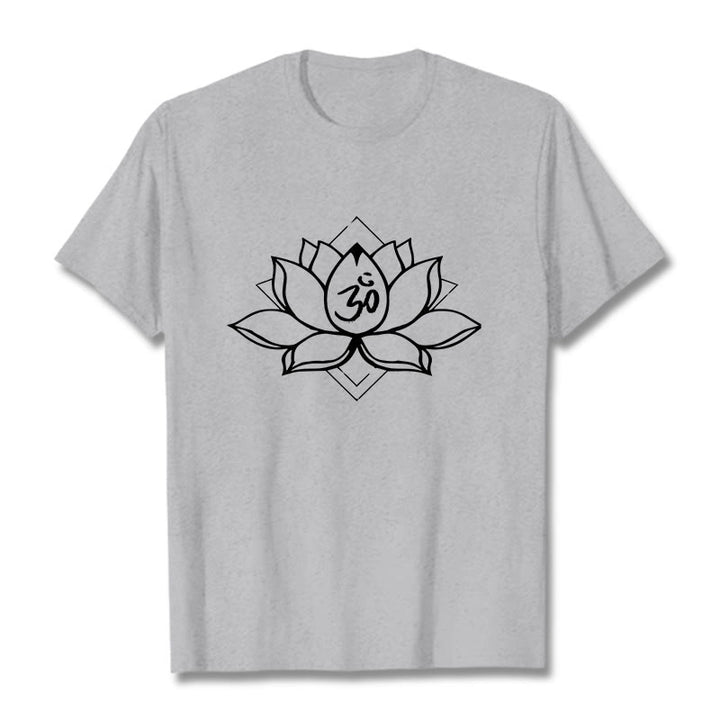 Buddha Stones Blooming Lotus Om Sanskrit Pattern Cotton Tee T-shirt - LightGrey - 2XL - image 20