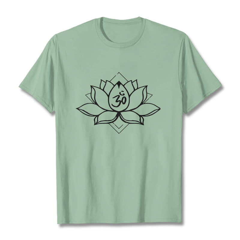 Buddha Stones Blooming Lotus Om Sanskrit Pattern Cotton Tee T-shirt - PaleGreen - 2XL - image 15