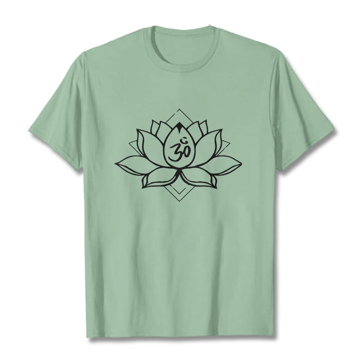 Buddha Stones Blooming Lotus Om Sanskrit Pattern Cotton Tee T-shirt - PaleGreen - 2XL - image 15