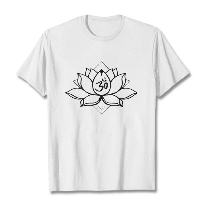 Buddha Stones Blooming Lotus Om Sanskrit Pattern Cotton Tee T-shirt - White - 2XL - image 6