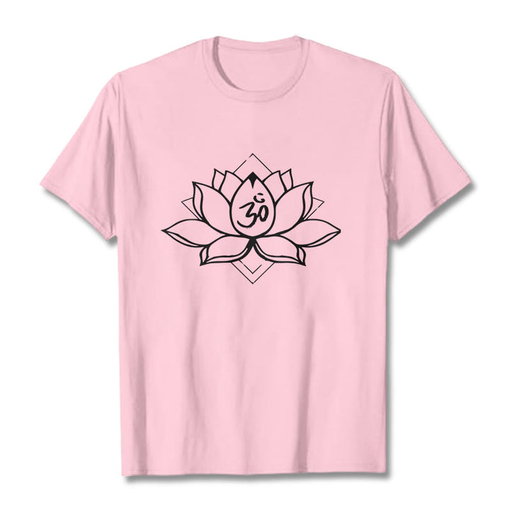 Buddha Stones Blooming Lotus Om Sanskrit Pattern Cotton Tee T-shirt - LightPink - 2XL - image 13