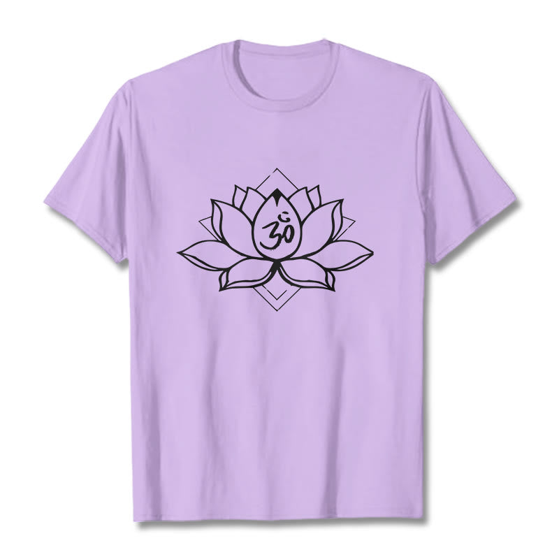 Buddha Stones Blooming Lotus Om Sanskrit Pattern Cotton Tee T-shirt - Plum - 2XL - image 17