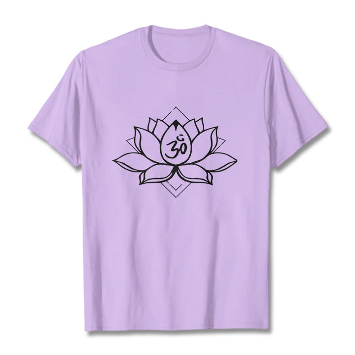 Buddha Stones Blooming Lotus Om Sanskrit Pattern Cotton Tee T-shirt - Plum - 2XL - image 17