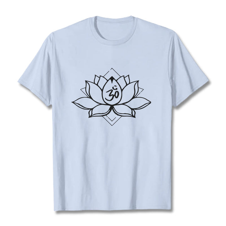 Buddha Stones Blooming Lotus Om Sanskrit Pattern Cotton Tee T-shirt - LightCyan - 2XL - image 19