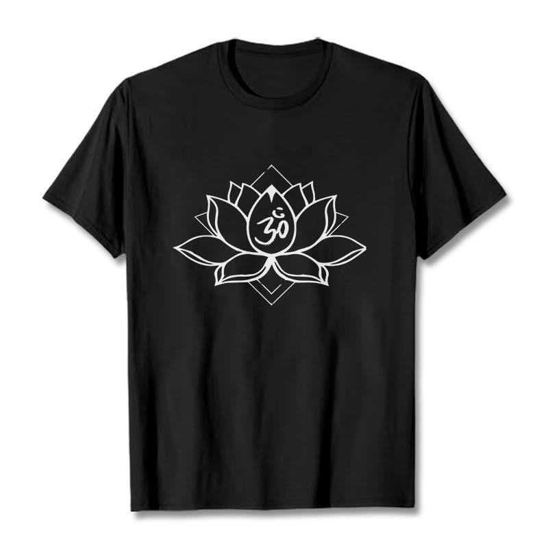 Buddha Stones Blooming Lotus Om Sanskrit Pattern Cotton Tee T-shirt - Black - 2XL - image 1