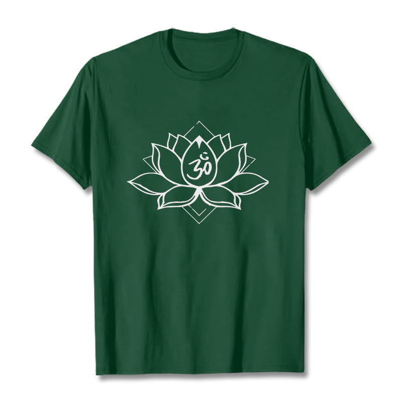 Buddha Stones Blooming Lotus Om Sanskrit Pattern Cotton Tee T-shirt - ForestGreen - 2XL - image 11