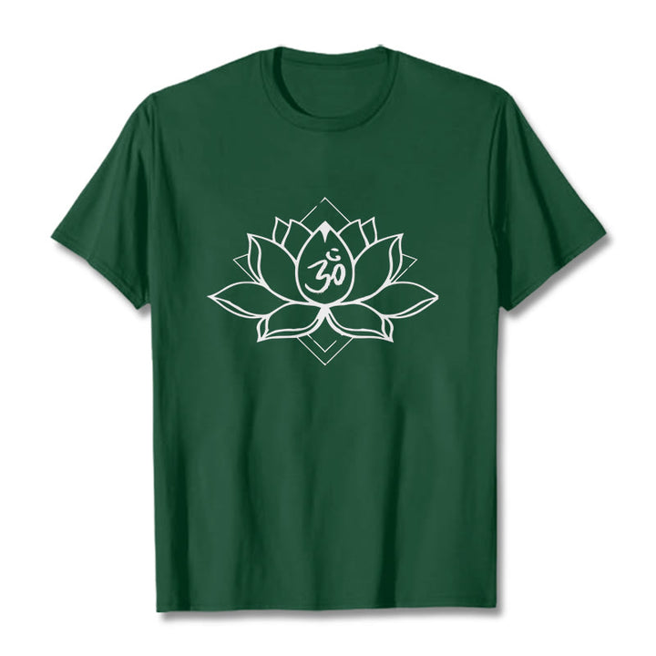 Buddha Stones Blooming Lotus Om Sanskrit Pattern Cotton Tee T-shirt - ForestGreen - 2XL - image 11