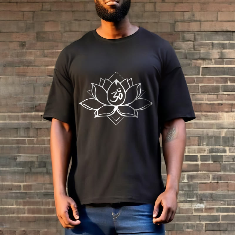 Buddha Stones Blooming Lotus Om Sanskrit Pattern Cotton Tee T-shirt - image 3
