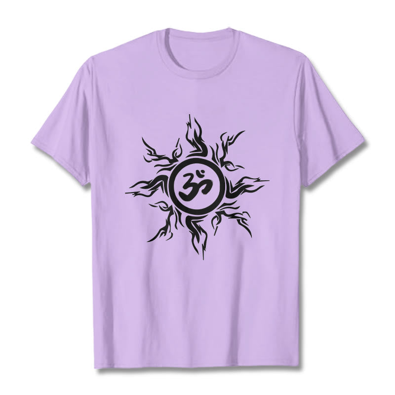 Buddha Stones Sunburst Pattern Surrounding An Om Symbol Pattern Cotton Tee T-shirt - Plum - 2XL - image 17