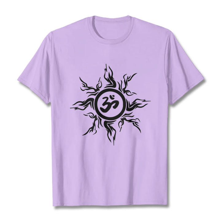 Buddha Stones Sunburst Pattern Surrounding An Om Symbol Pattern Cotton Tee T-shirt - Plum - 2XL - image 17
