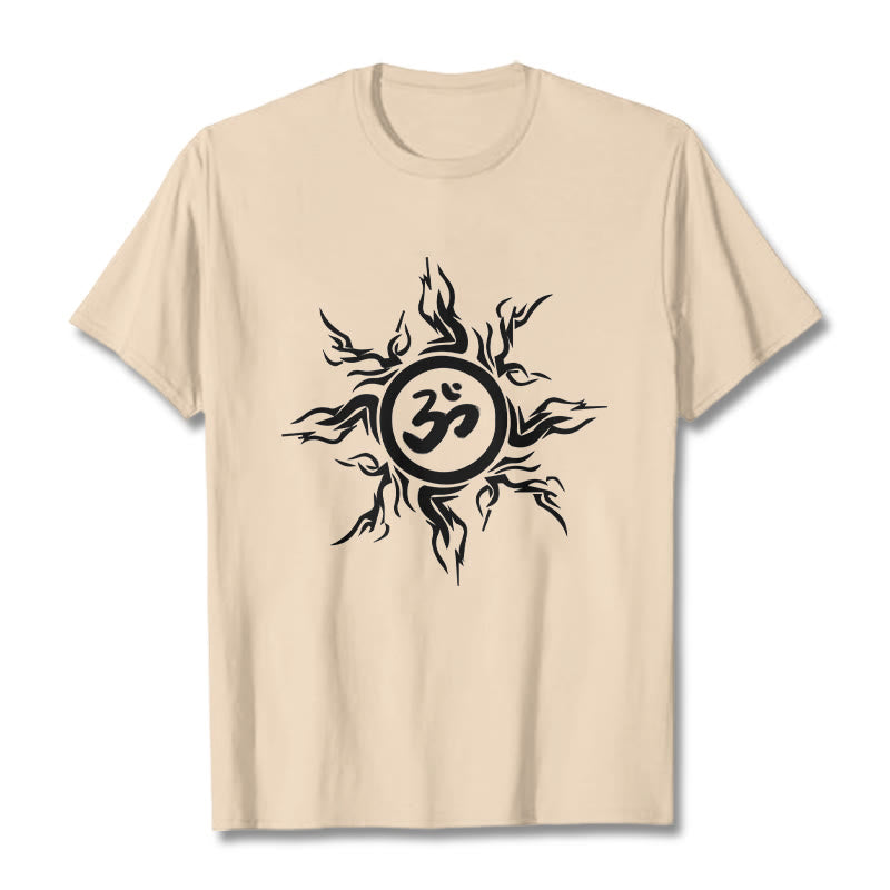 Buddha Stones Sunburst Pattern Surrounding An Om Symbol Pattern Cotton Tee T-shirt - Bisque - 2XL - image 9