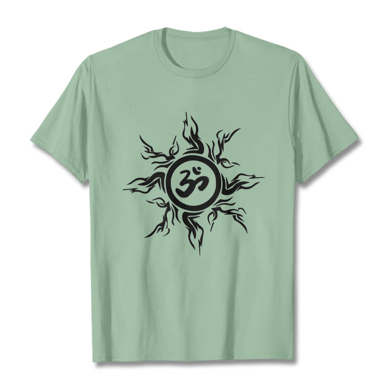 Buddha Stones Sunburst Pattern Surrounding An Om Symbol Pattern Cotton Tee T-shirt - PaleGreen - 2XL - image 15