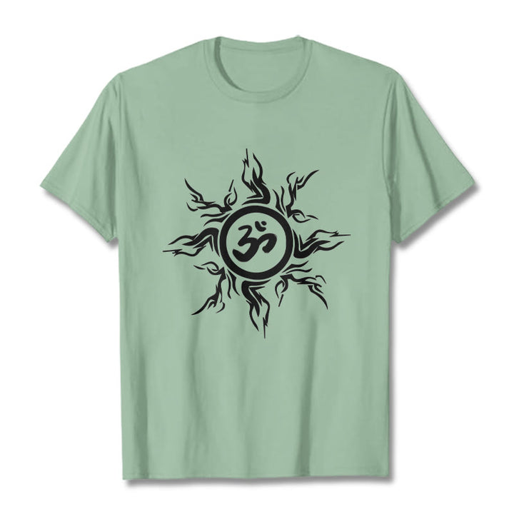Buddha Stones Sunburst Pattern Surrounding An Om Symbol Pattern Cotton Tee T-shirt - PaleGreen - 2XL - image 15