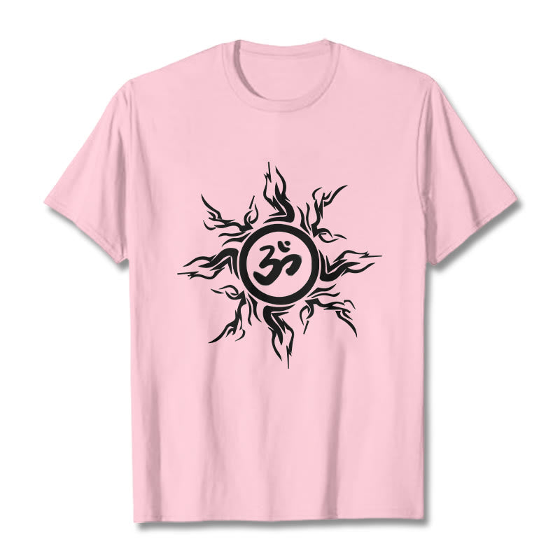 Buddha Stones Sunburst Pattern Surrounding An Om Symbol Pattern Cotton Tee T-shirt - LightPink - 2XL - image 13