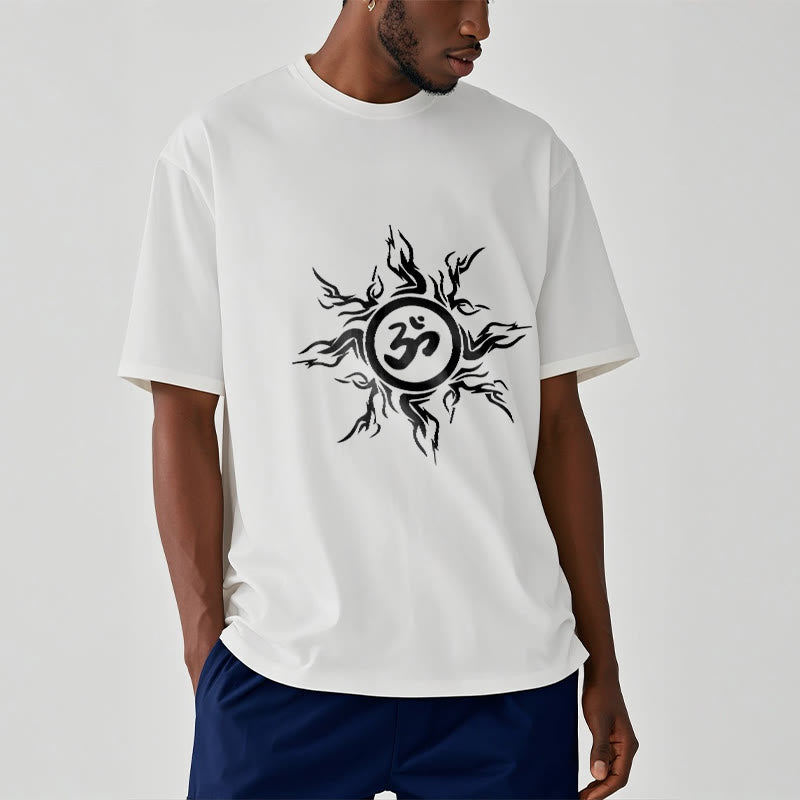 Buddha Stones Sunburst Pattern Surrounding An Om Symbol Pattern Cotton Tee T-shirt - image 3