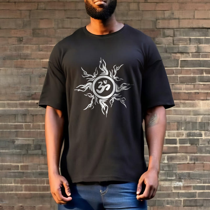 Buddha Stones Sunburst Pattern Surrounding An Om Symbol Pattern Cotton Tee T-shirt - image 8