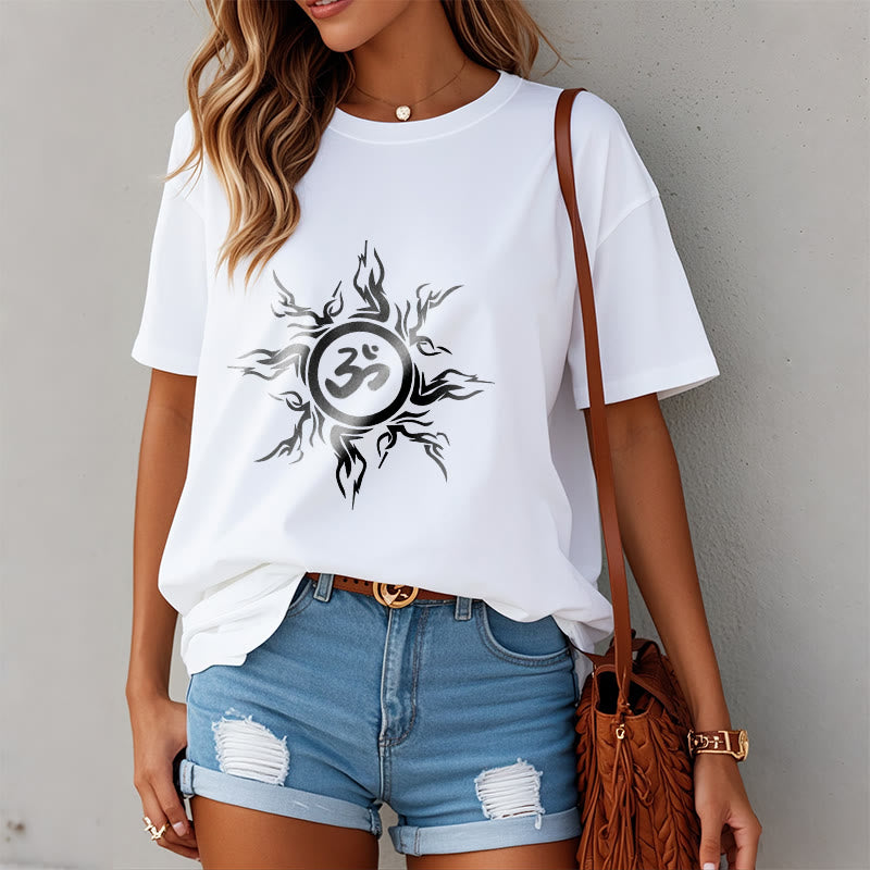 Buddha Stones Sunburst Pattern Surrounding An Om Symbol Pattern Cotton Tee T-shirt - image 2