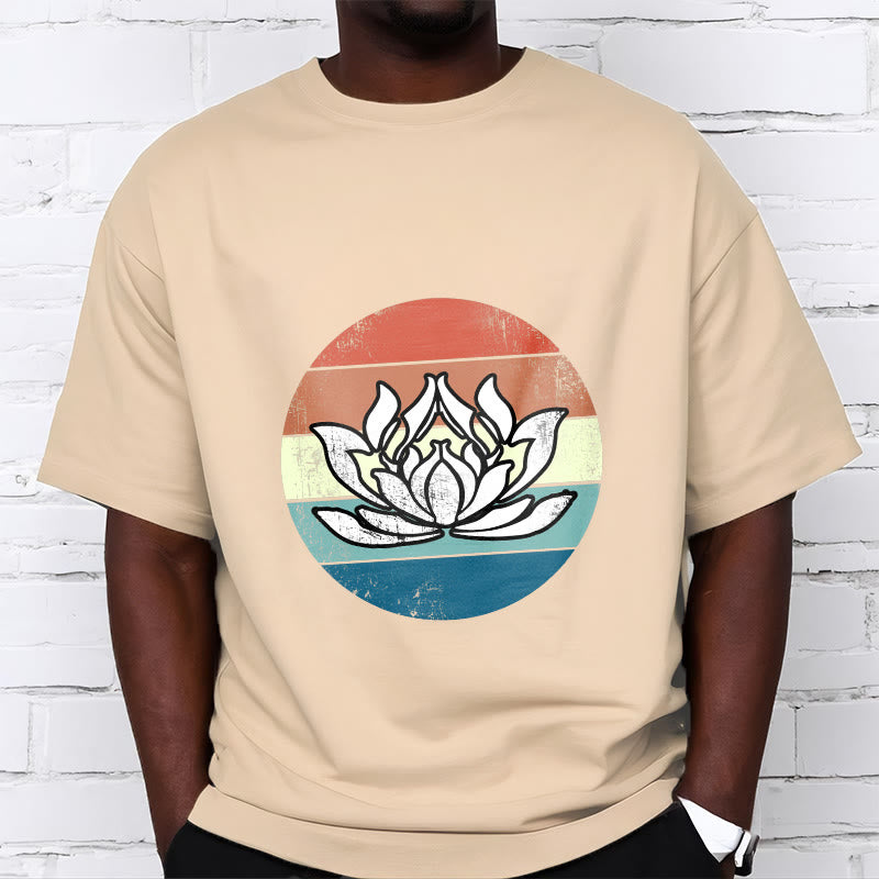 Buddha Stones Blooming Lotus Colorful Striped Pattern Cotton Tee T-shirt - image 10
