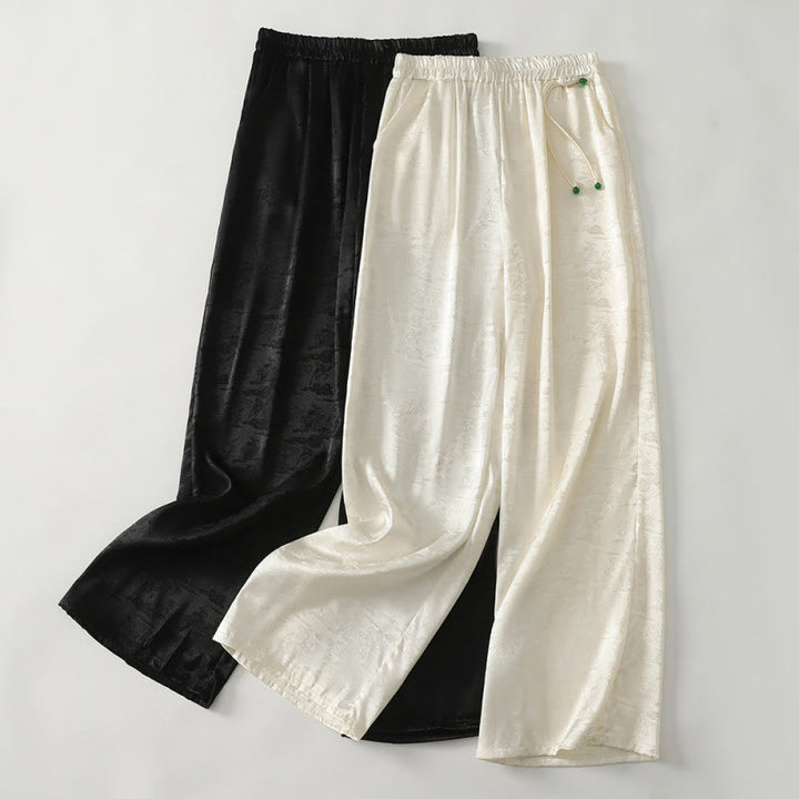 Buddha Stones Spring Casual Jacquard Solid Color Women's Cotton Linen Wide Leg Pants With Pockets - image 9