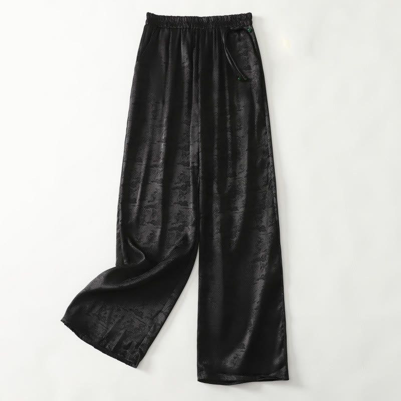 Buddha Stones Spring Casual Jacquard Solid Color Women's Cotton Linen Wide Leg Pants With Pockets - Black - US8-10,UK/AU12-14,EU40-42 (2XL) - image 8